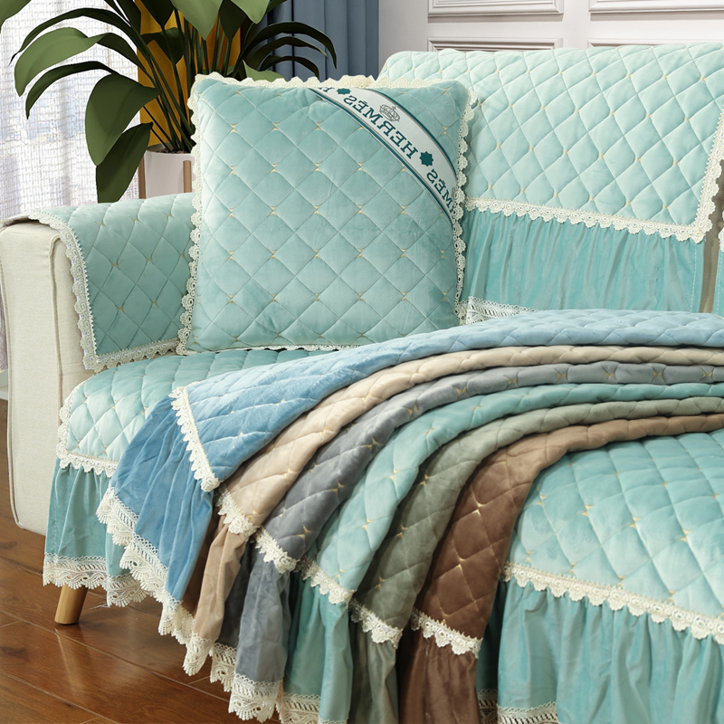 ソファーカバー 上品レース縁取りキルティング三人掛けソファーカバー