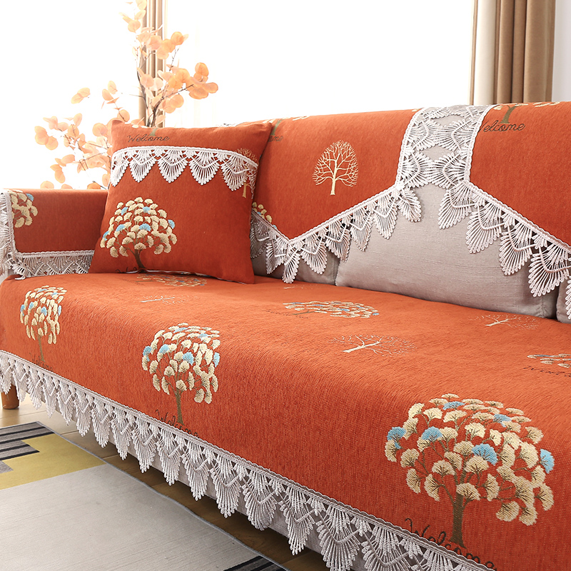 ソファーカバー 花柄装飾房飾り付き高級感溢れるソファーカバー