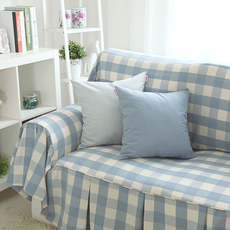 ソファーカバー 北欧風格子柄フリル付きマルチカバー