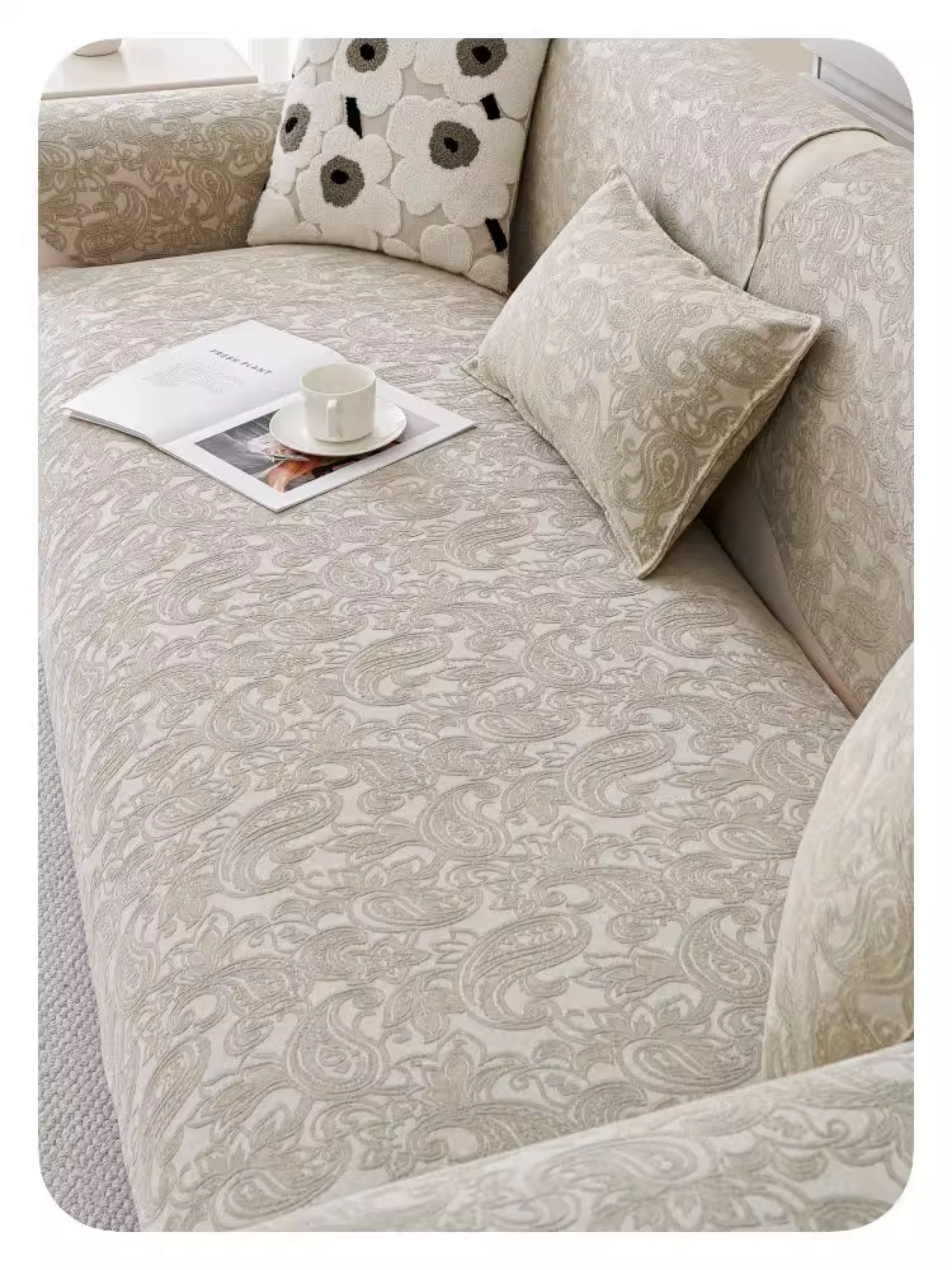 ソファーカバー 優雅なペイズリー柄刺繍入りソファーカバー