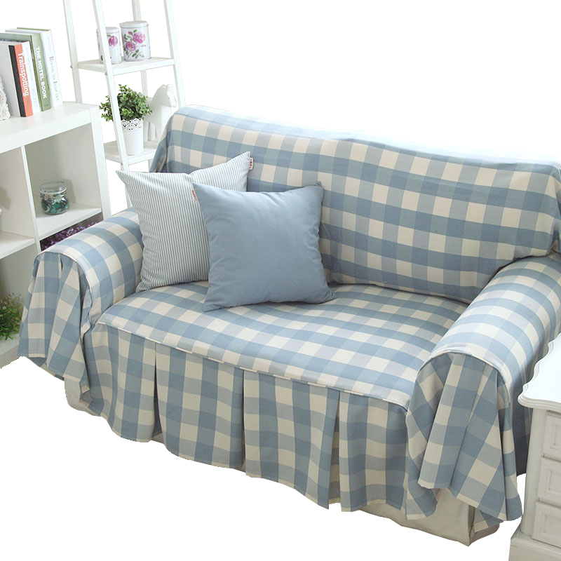 ソファーカバー 北欧風格子柄フリル付きマルチカバー