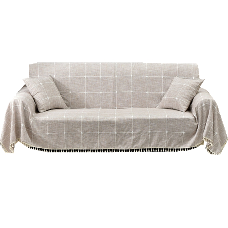 ソファーカバー 格子柄タッセル付きマルチカバー2人掛け用