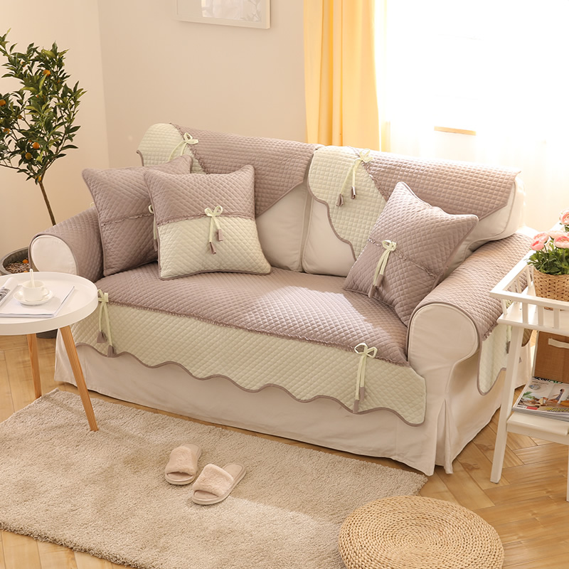 ソファーカバー キルティング素材リボン付き上品ソファーカバー