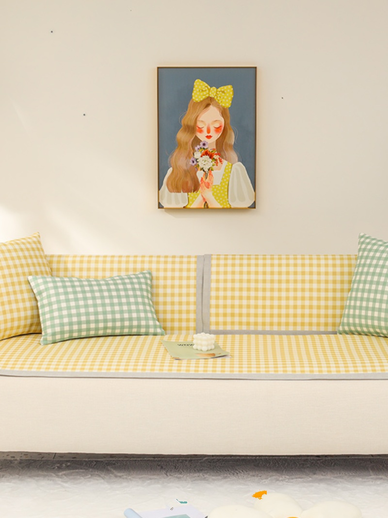 ソファーカバー 北欧風ギンガムチェック柄2人掛けソファーカバー