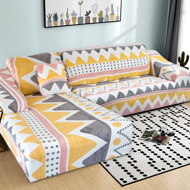 ソファーカバー 幾何学模様伸縮フィット三人掛けソファーカバー