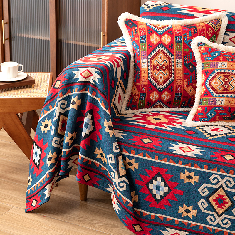 ソファーカバー 民族調幾何学模様織物ソファーカバー