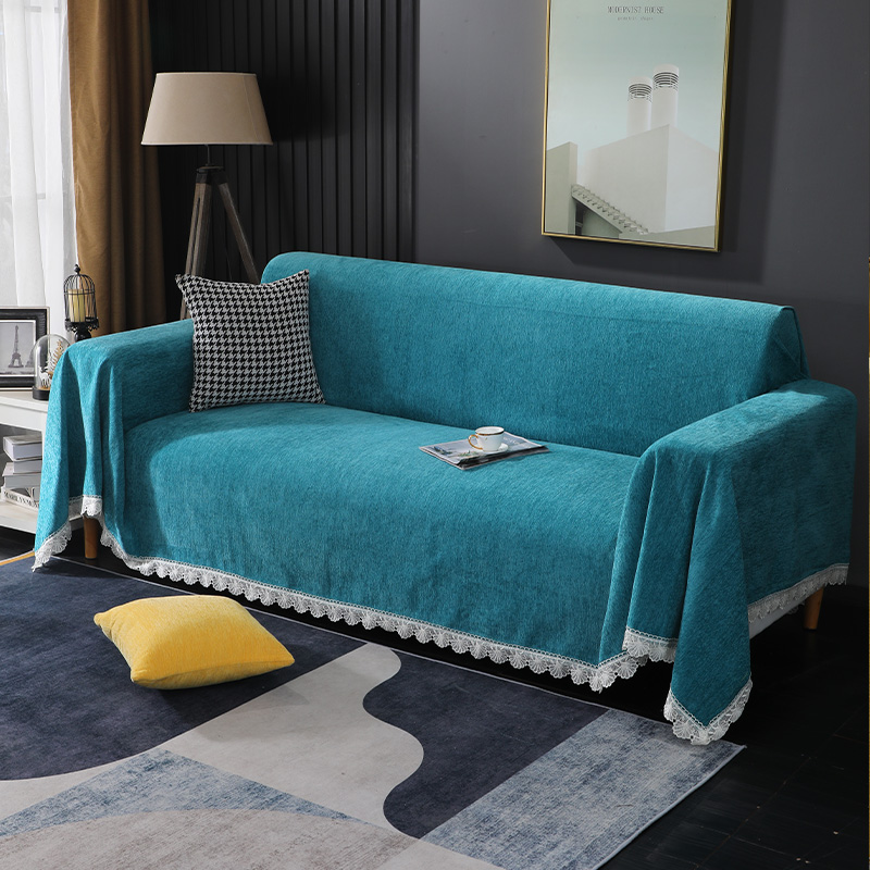 ソファーカバー レース縁取り上質ベルベット調ソファーカバー
