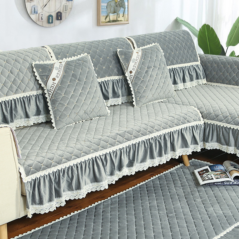 ソファーカバー 上品レース縁取りキルティング三人掛けソファーカバー