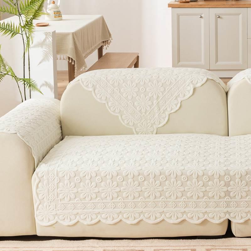 ソファーカバー 花柄刺繍レース装飾ソファーカバー二人掛け用