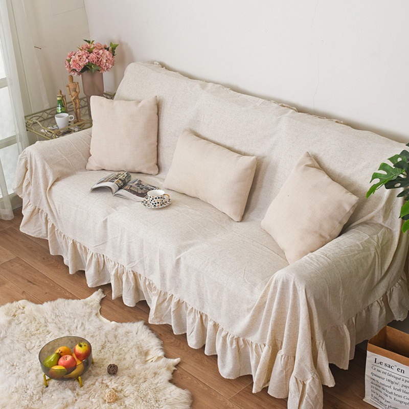 ソファーカバー 可愛らしいフリル付き2人掛けソファーカバー