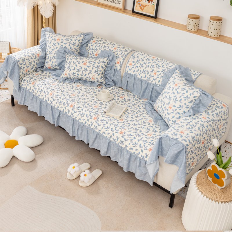 ソファーカバー 花柄フリル付き上品ソファーカバー二人掛け用