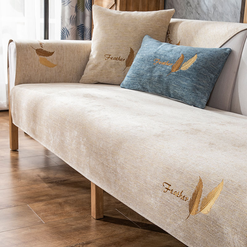 ソファーカバー 羽根刺繍デザイン北欧風ソファーカバー
