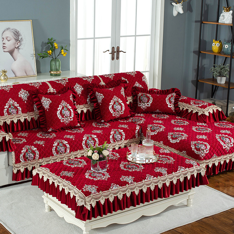 ソファーカバー 華やかペイズリー柄レース付き高級ソファーカバー
