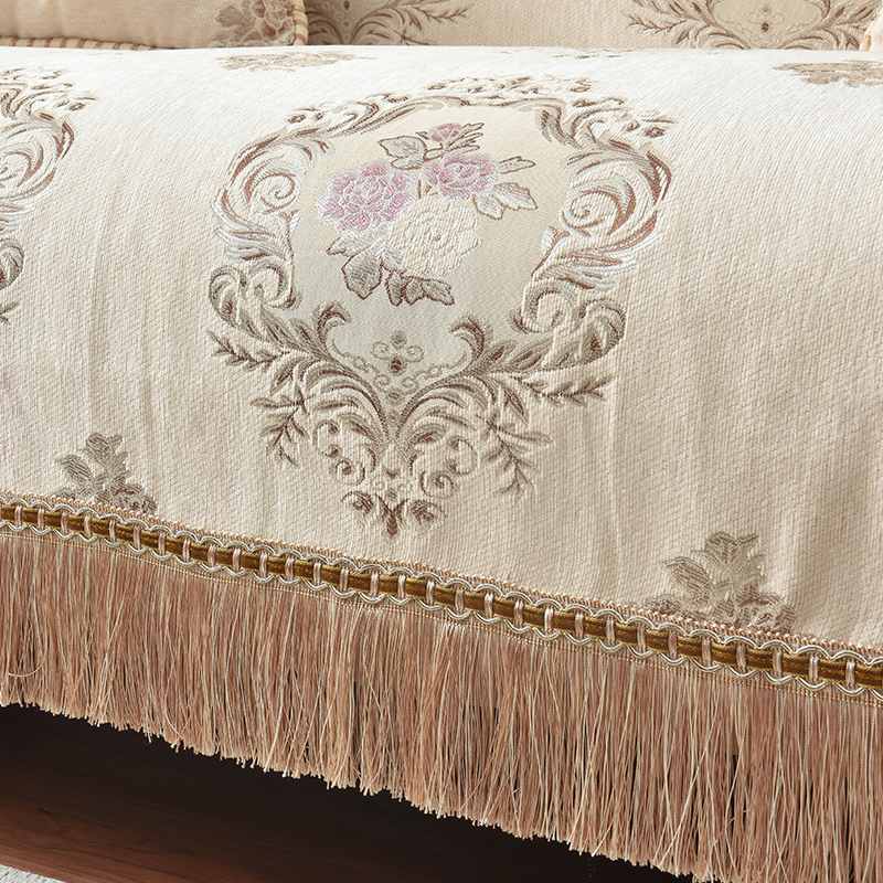 ソファーカバー 優雅な花柄ダマスク模様フリンジ付き二人掛けソファーカバー