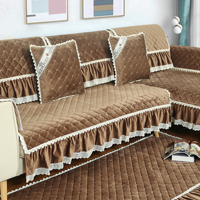 ソファーカバー 上品レース縁取りキルティング三人掛けソファーカバー