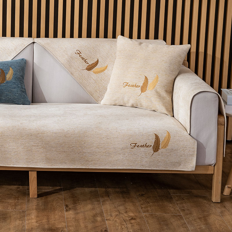ソファーカバー 羽根刺繍デザイン北欧風ソファーカバー