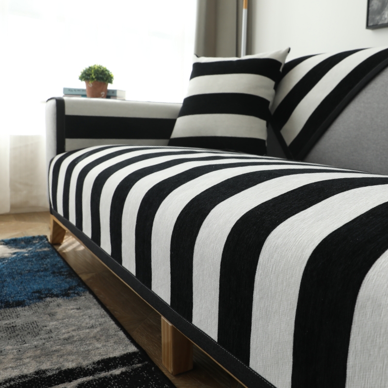 ソファーカバー 横縞模様の伸縮性ソファーカバー三人掛け用