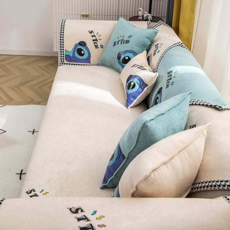 ソファーカバー 可愛い宇宙生物キャラクター柄2人掛けソファーカバー