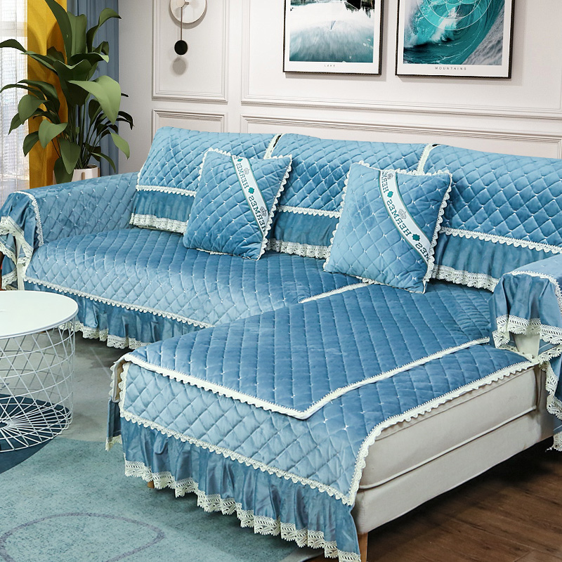 ソファーカバー 上品レース縁取りキルティング三人掛けソファーカバー