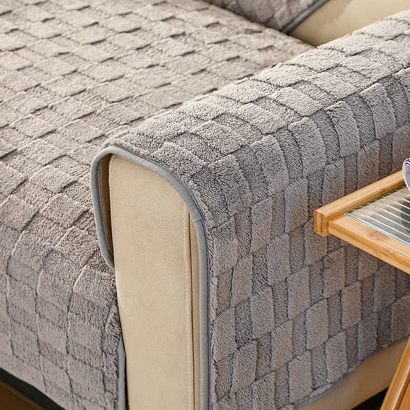 ソファーカバー 格子模様編み込み風二人掛けソファーカバー