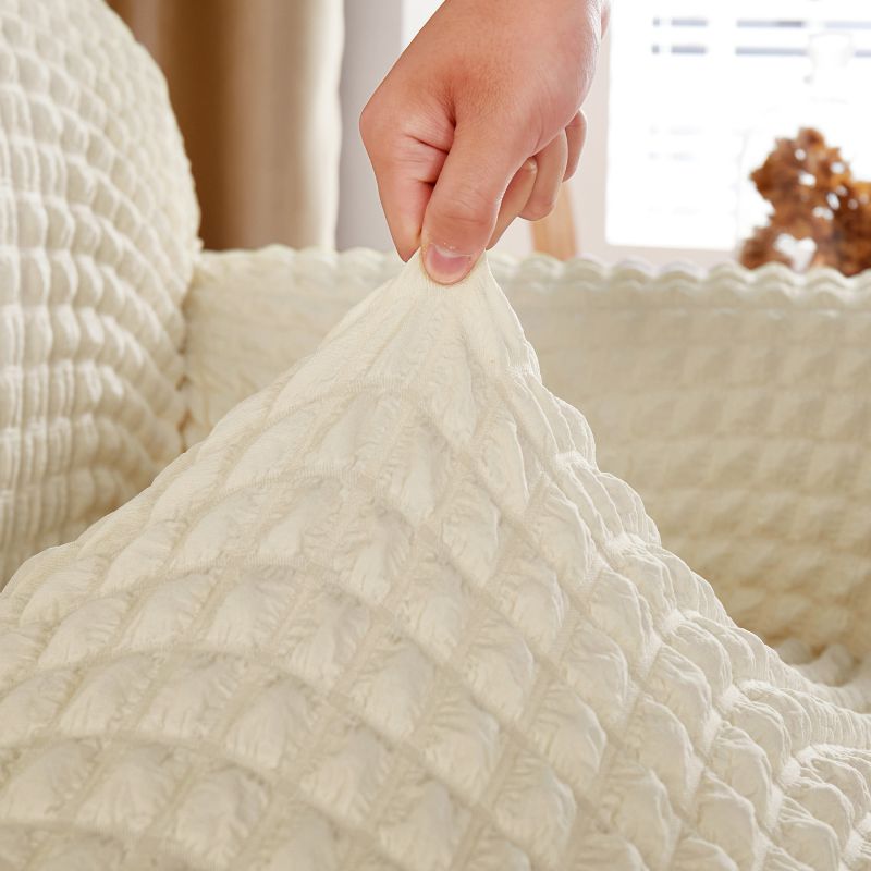 ソファーカバー 立体編み模様フリル付き伸縮ソファーカバー