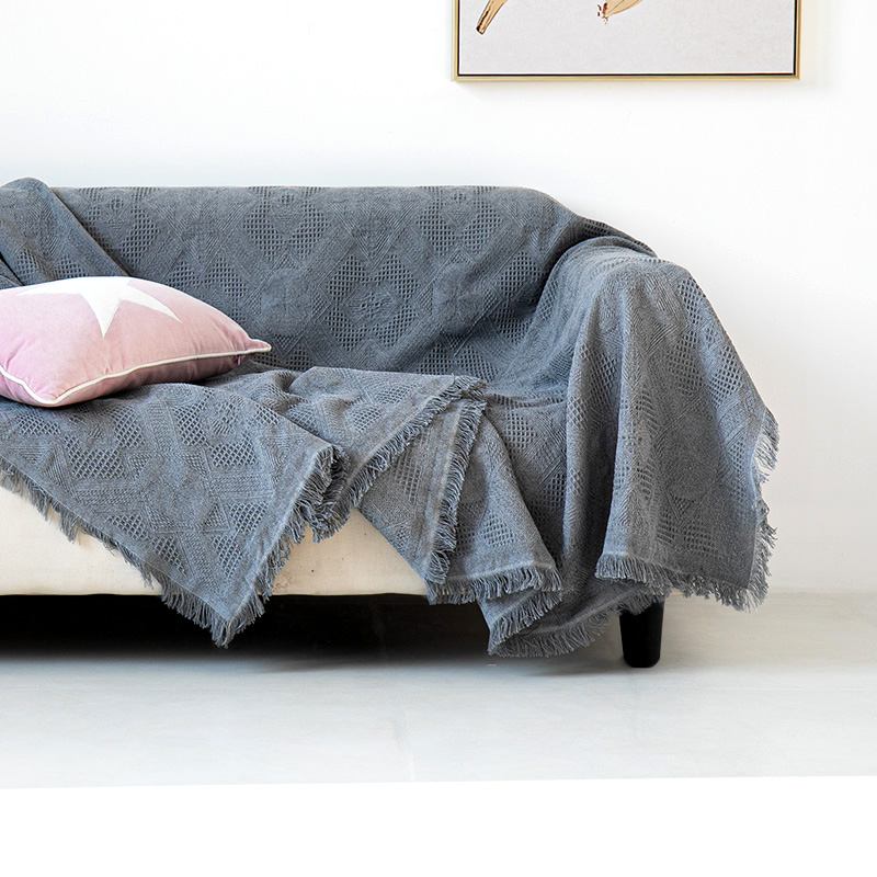 ソファーカバー 幾何学模様織り房付きマルチカバー