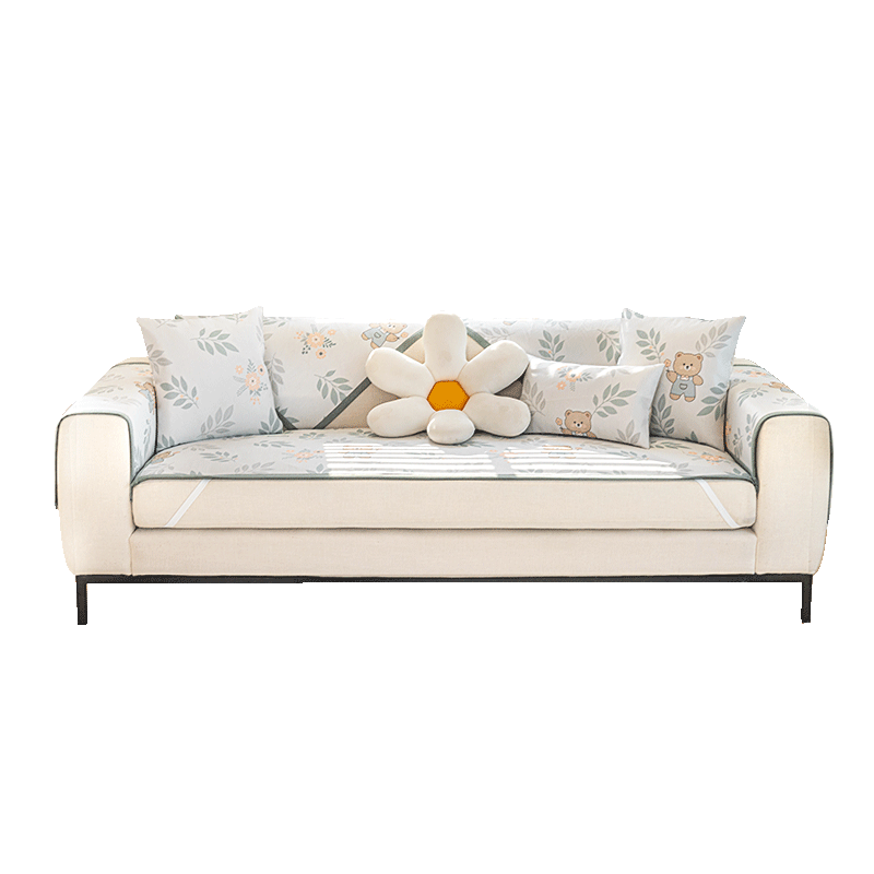 ソファーカバー くまちゃんと花柄がかわいい涼感素材の座面ソファーカバー