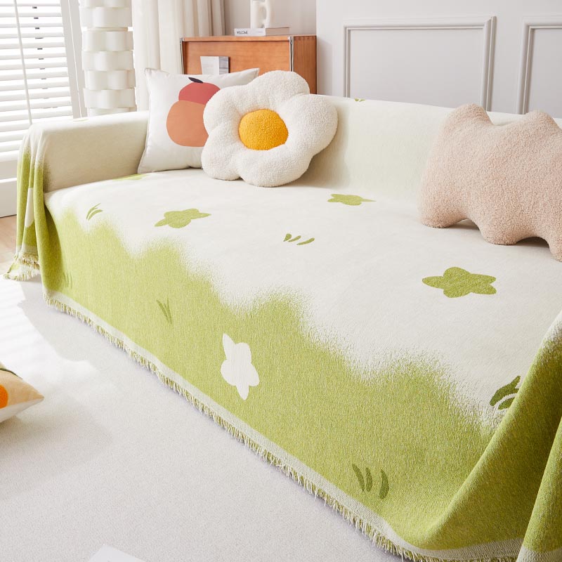 ソファーカバー 花柄グラデーション織り込み二人掛けソファーカバー