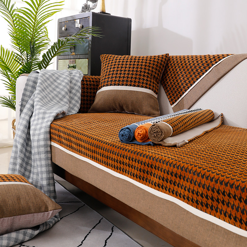 ソファーカバー 千鳥格子柄モダン切り替えデザインソファーカバー