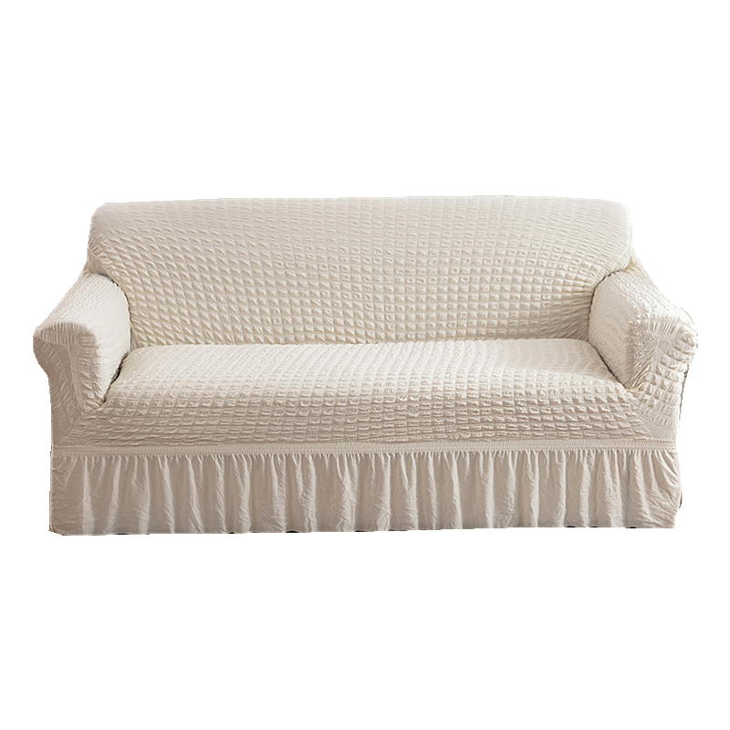 ソファーカバー ワッフル織りフリル付き2人掛けソファーカバー