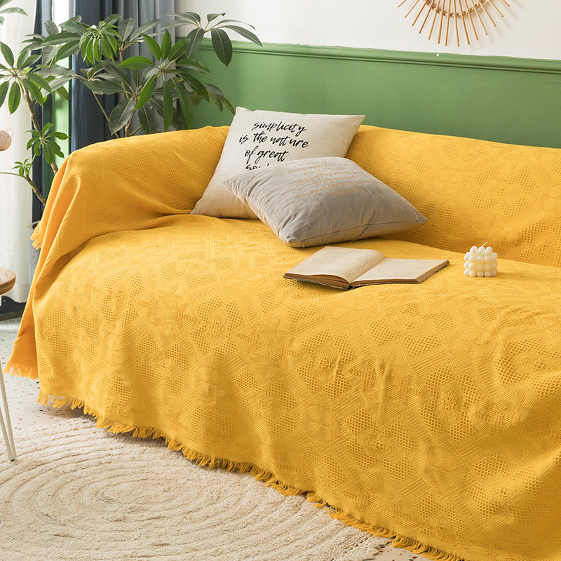 ソファーカバー フリンジ付き北欧風ジャガード織ソファーカバー2人掛け