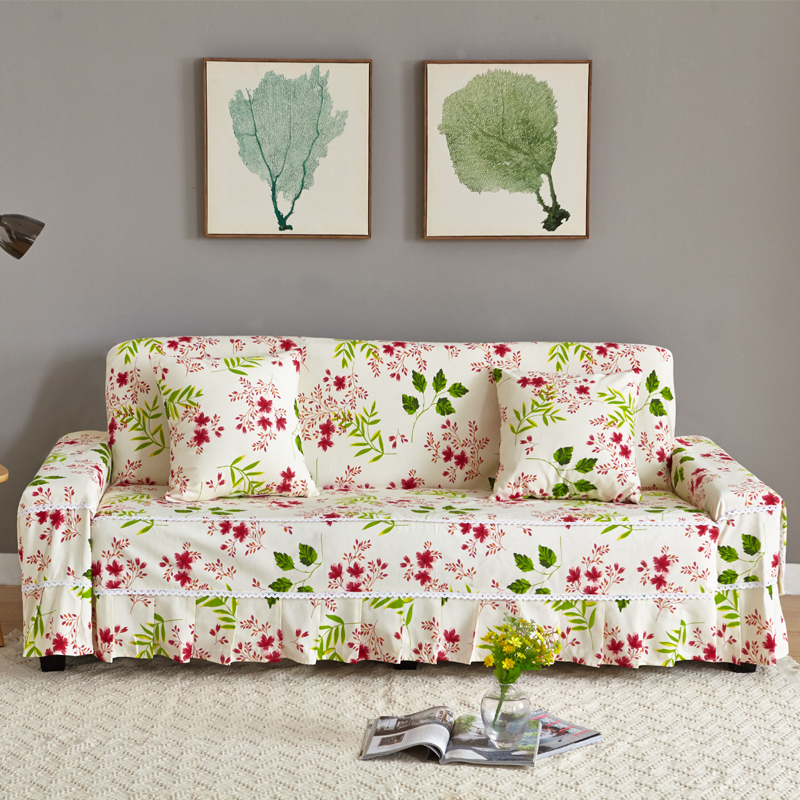 ソファーカバー 花と葉のボタニカル柄伸縮フィット式ソファーカバー