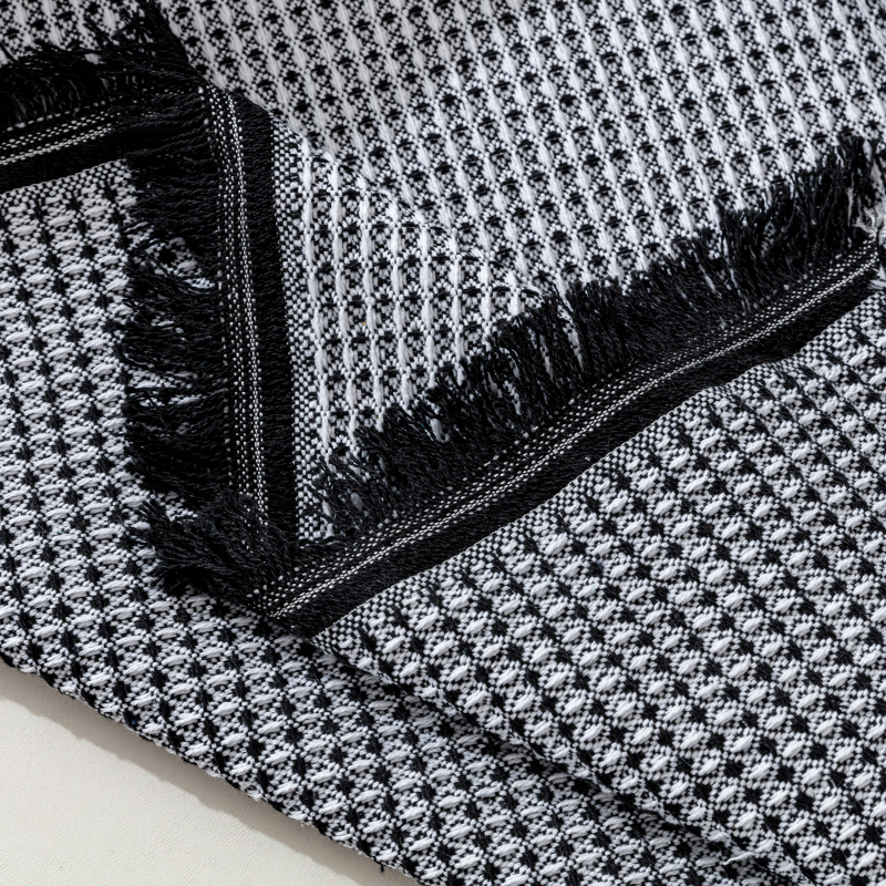 ソファーカバー 小格子模様フリンジ付きマルチカバー二人掛け用