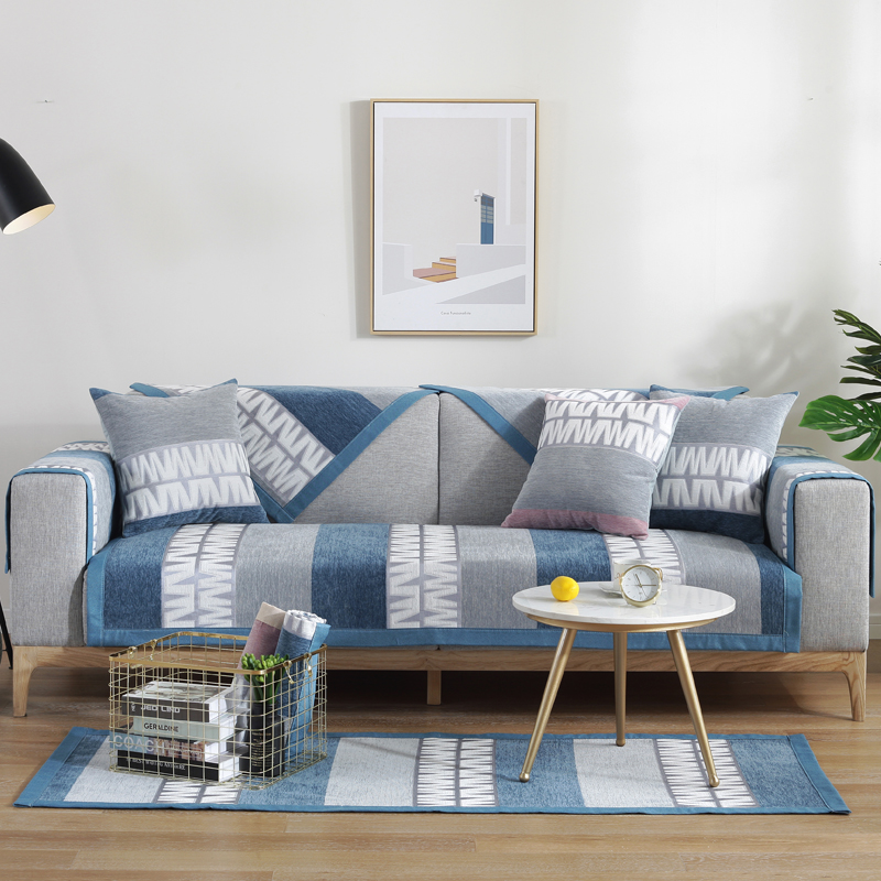 ソファーカバー 幾何学柄ストライプ模様2人掛け用保護カバー