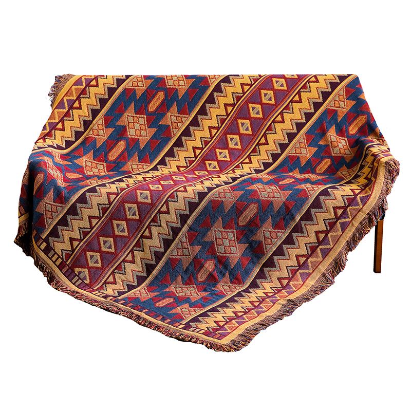 ソファーカバー 民族調幾何学模様フリンジ付きマルチカバー