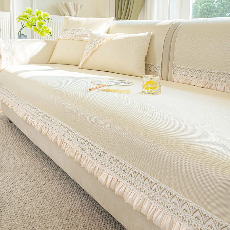 ソファーカバー 刺繍レース装飾フリル付きソファーカバー