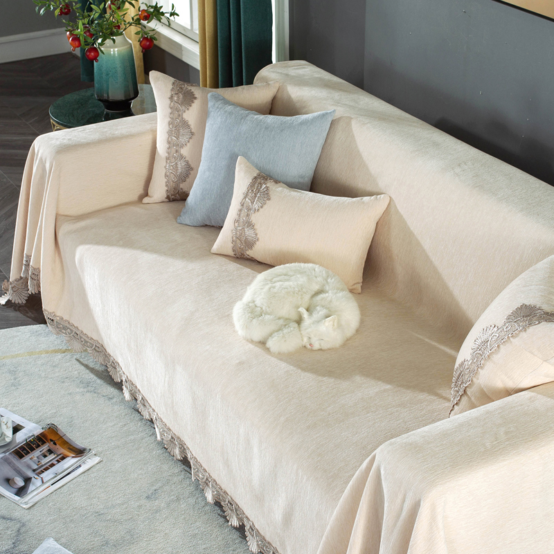 ソファーカバー フリンジ装飾付き上品マルチカバー