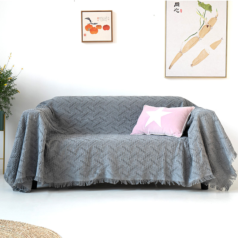 ソファーカバー 幾何学模様織り房付きマルチカバー