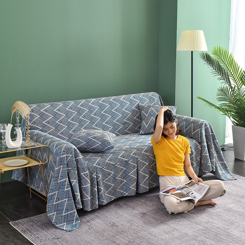 ソファーカバー 幾何学模様編み込み柄マルチカバー