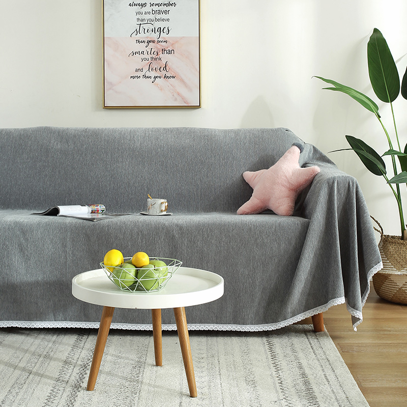 ソファーカバー レース縁取り伸縮フィット三人掛けソファーカバー