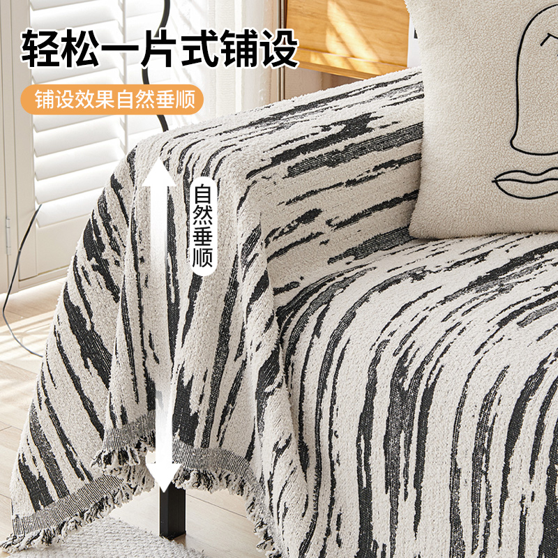 ソファーカバー 双面使用可能筆書き風ストライプソファーカバー