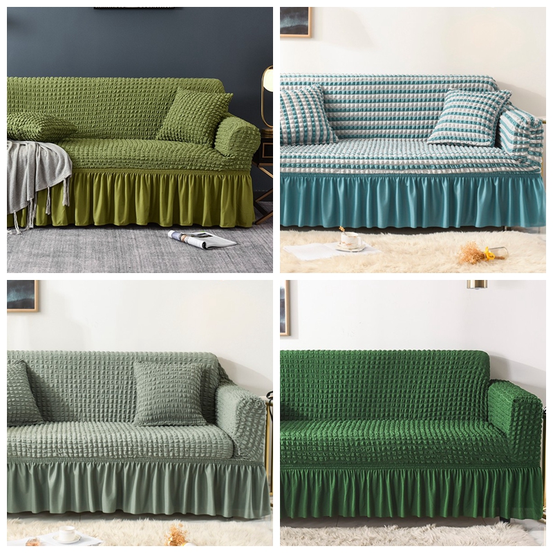 ソファーカバー 優雅なフリル付き立体格子編みソファーカバー