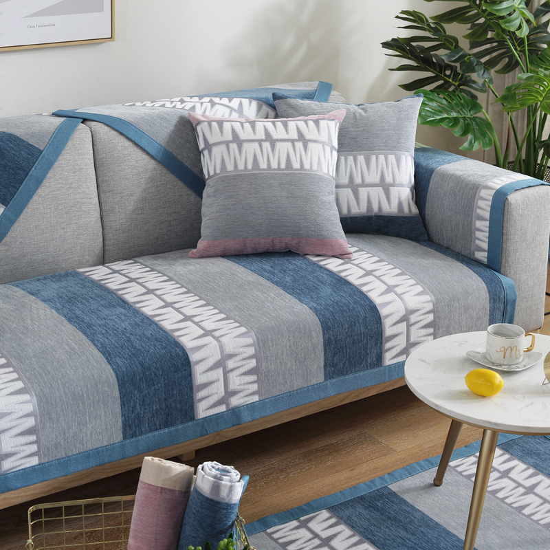 ソファーカバー 幾何学柄ストライプ模様2人掛け用保護カバー