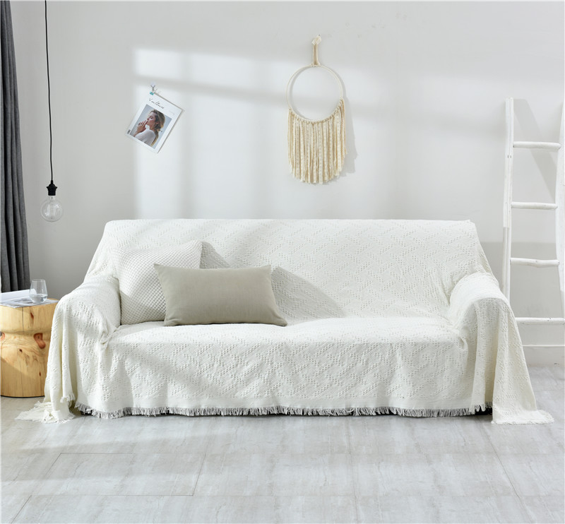 ソファーカバー 幾何学模様織り房飾り付きマルチカバー