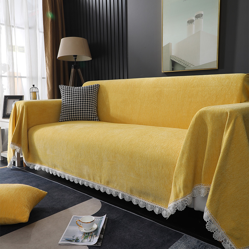 ソファーカバー レース縁取り上質ベルベット調ソファーカバー