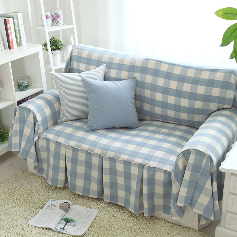 ソファーカバー 北欧風格子柄フリル付きマルチカバー