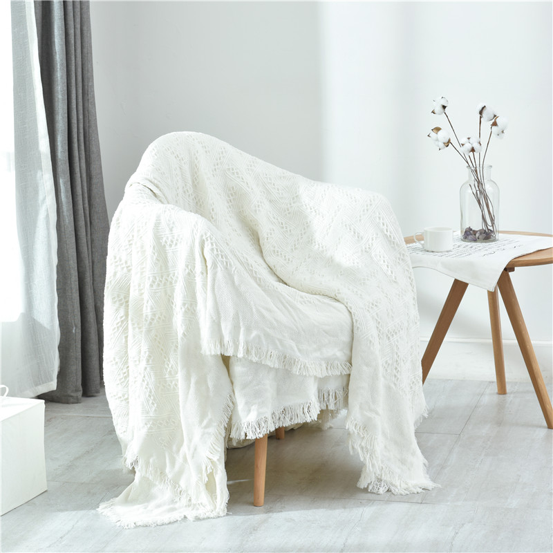 ソファーカバー 幾何学模様織り房飾り付きマルチカバー