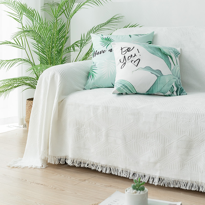 ソファーカバー 立体幾何学模様織りフリンジ付きソファーカバー