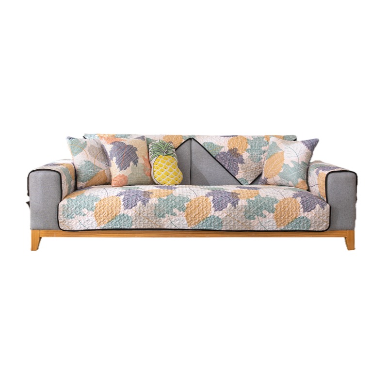 ソファーカバー 北欧風リーフ柄伸縮フィット式ソファーカバー