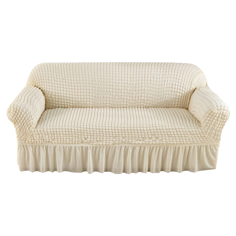 ソファーカバー 立体編み模様フリル付き伸縮ソファーカバー